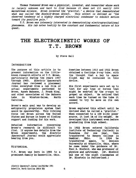 ESJ#1 first page of the Electrokinetic Works of T. T. Brown