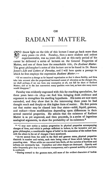 Page one, Radiant Matter